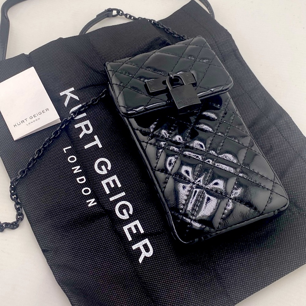 Kurt Geiger Crossbody black patent  BRIXTON cell phone case purse lock NWT